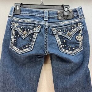 Miss Me Women’s Jeans Size 27 (4) Straight Embellished Fleur-de-lis Medium Wash